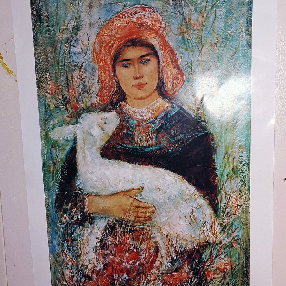 Edna Hibel Lamb of Knossos Very Rare Original Early Lithograph Numbered Signed